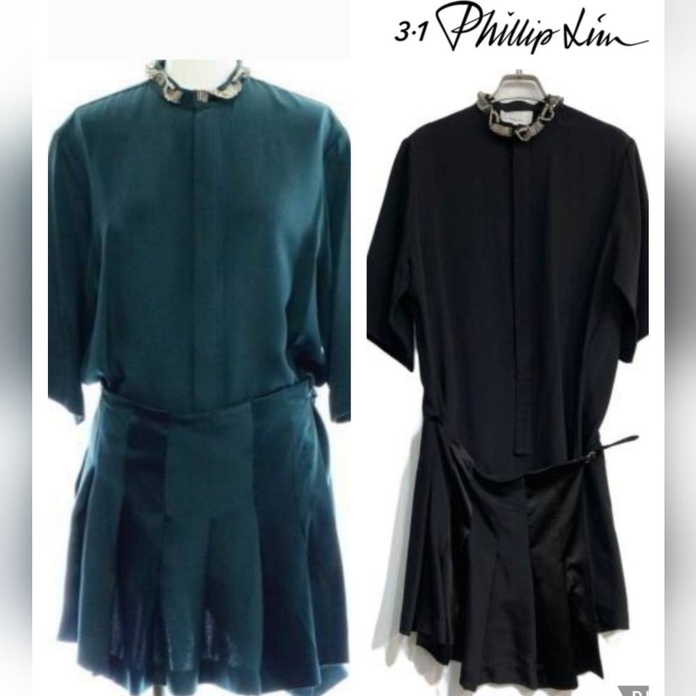 3.1 Phillip Lim Black 100% Silk Short Sleeve Dress Sz XS